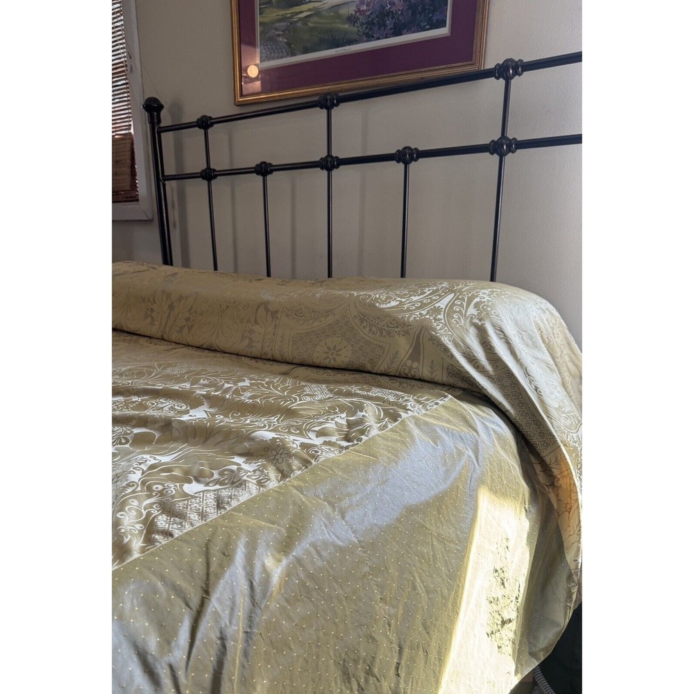Gold & Olive Green Tafetta Damask Duvet Cover Coverlet Custom Queen 92" x 99"